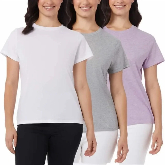 32 Degrees Ladies' Cotton Blend Tee, 3-pack Small Purple White Gray - Picture 3 of 11